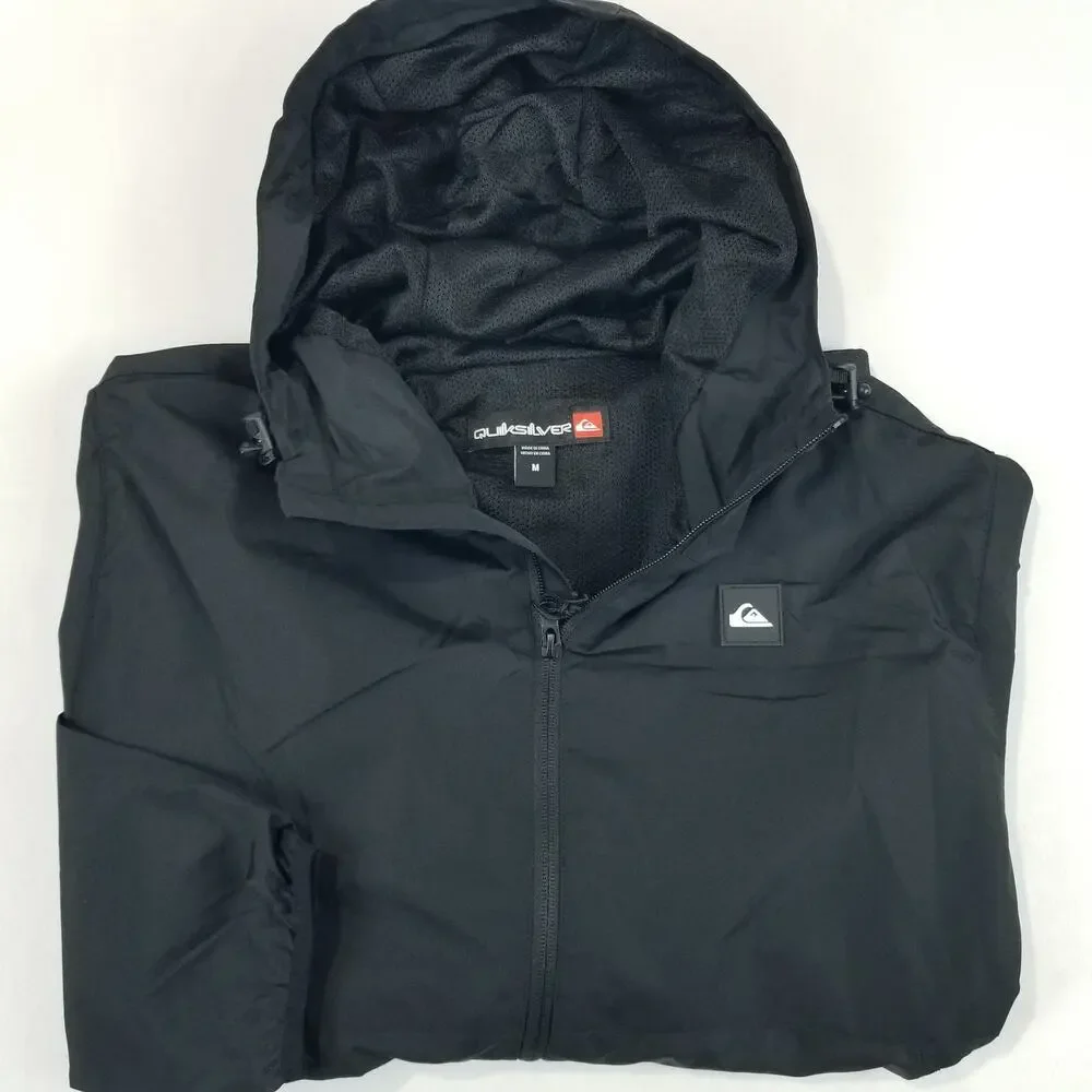 Quiksilver Jacket Mens Medium Black Dryflight Hooded Lightweight Windbreaker NEW